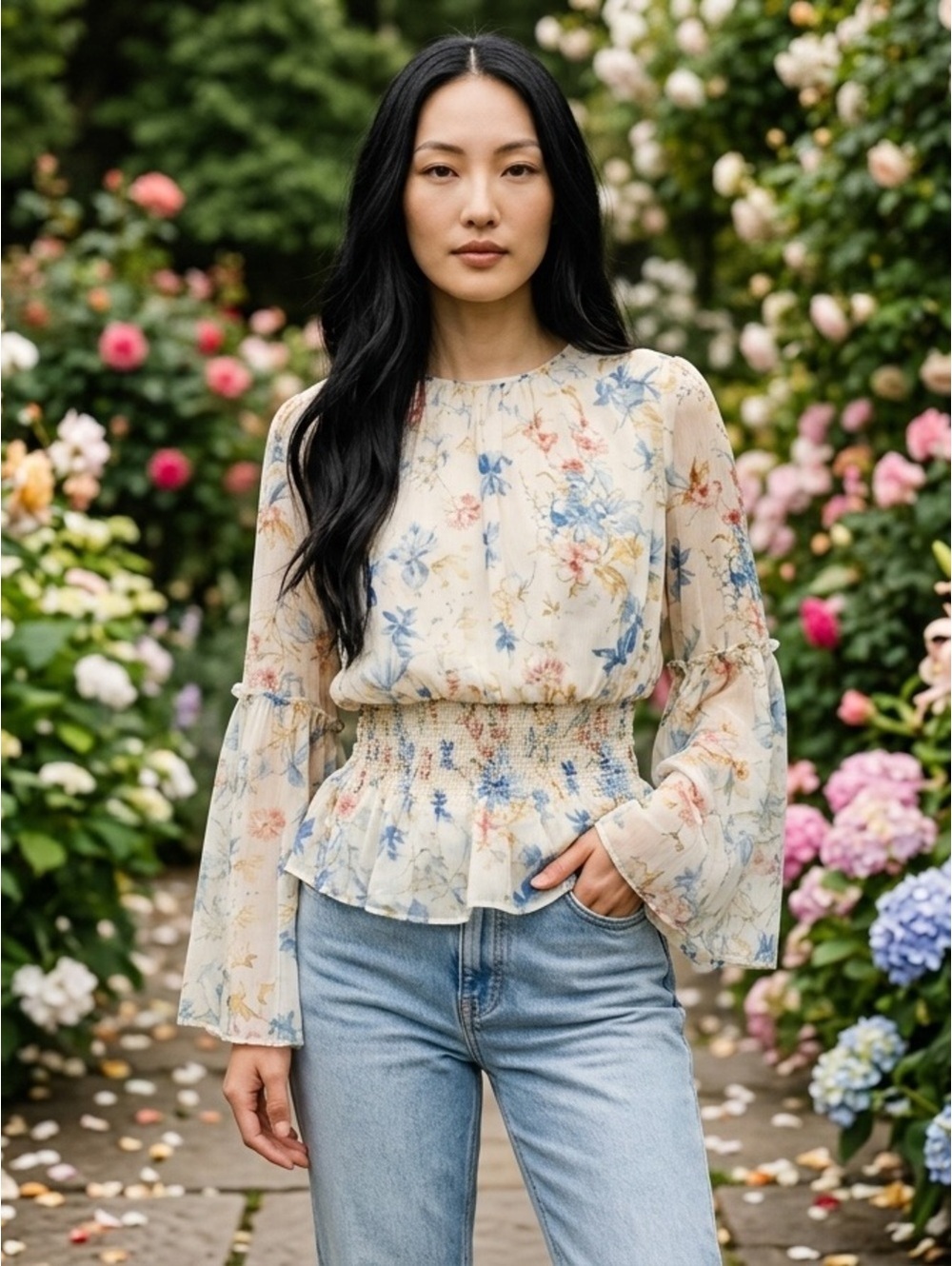 Large Tuckernuck Lily of the Valley Jennie Blouse in Snowberry Floral